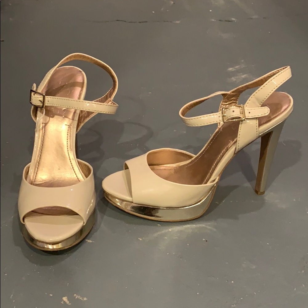 Cream  heels with gold Platform